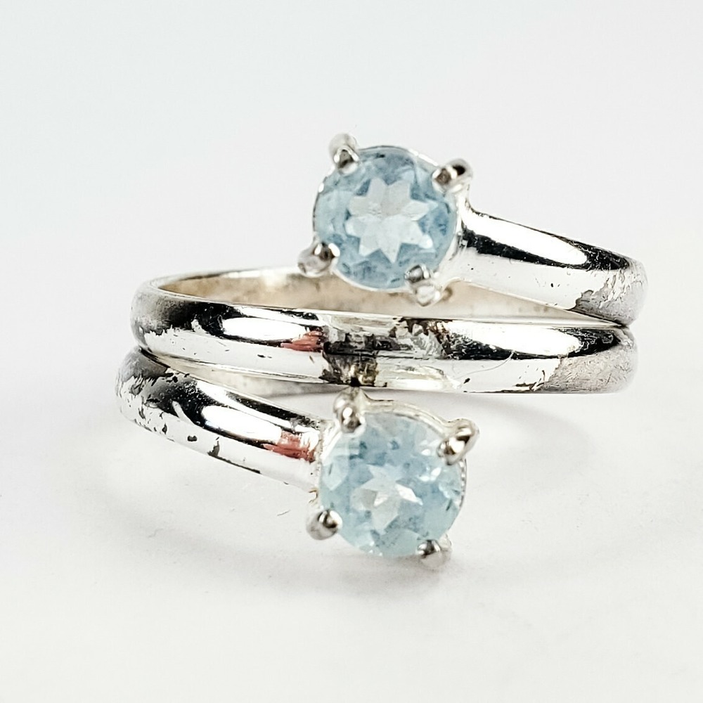Sterling Silver‎ 925 Baby Blue Topaz Wrap Ring Size 10 Bypass Double Band 4.6g